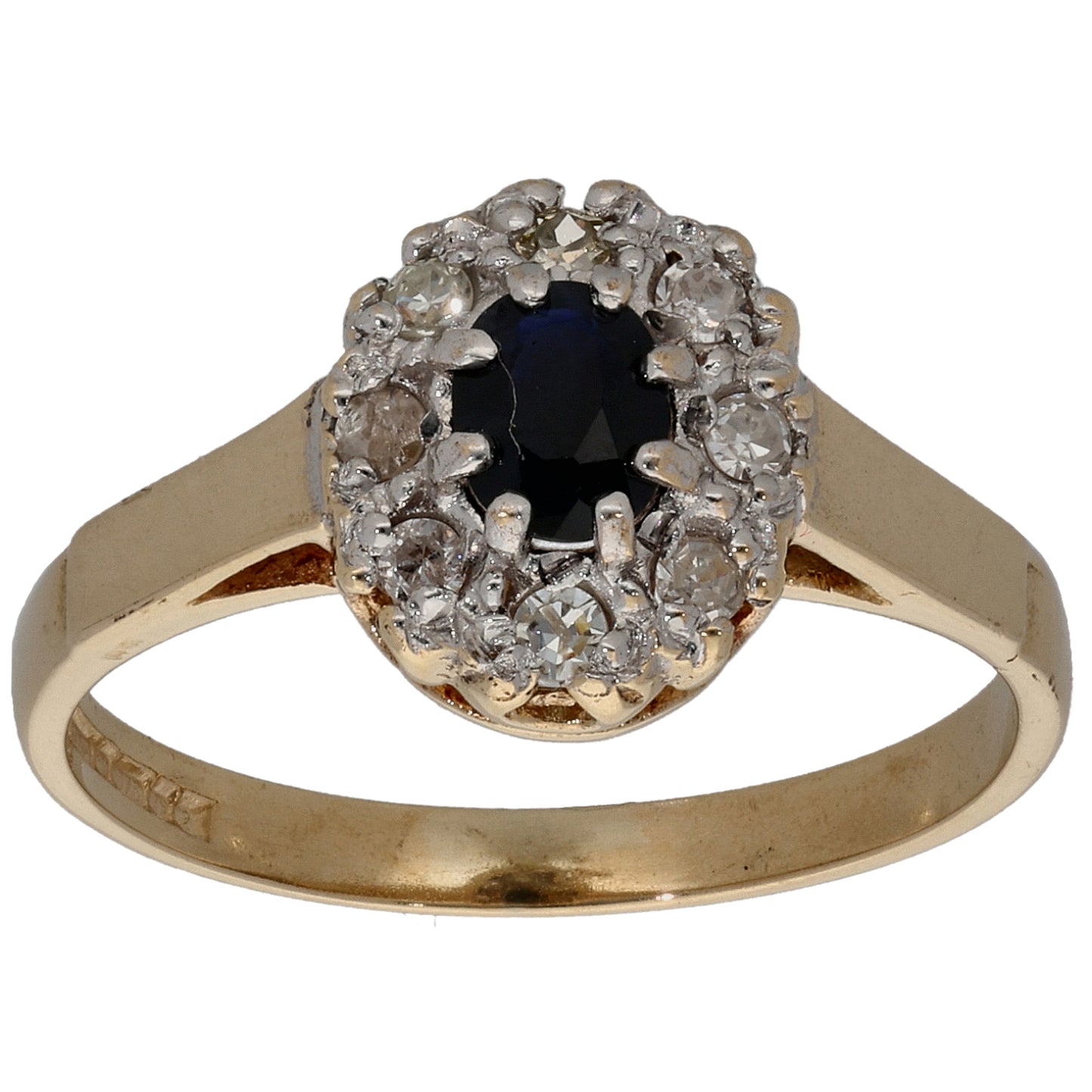 9ct Gold Sapphire & 0.08ct Diamond Dress/Cocktail Ring Size M