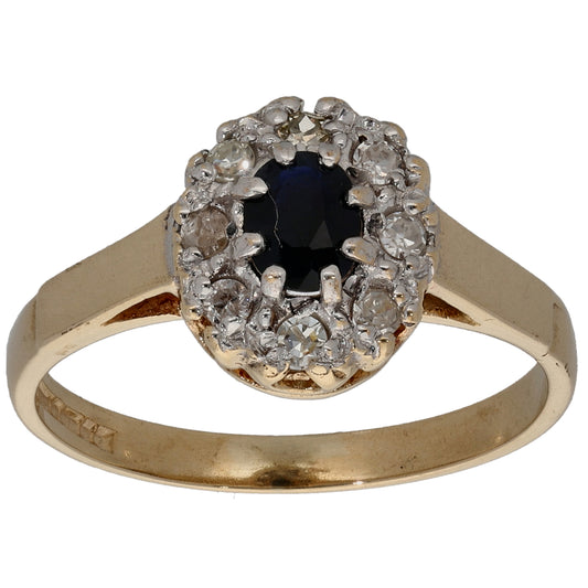 9ct Gold Sapphire & 0.08ct Diamond Dress/Cocktail Ring Size M