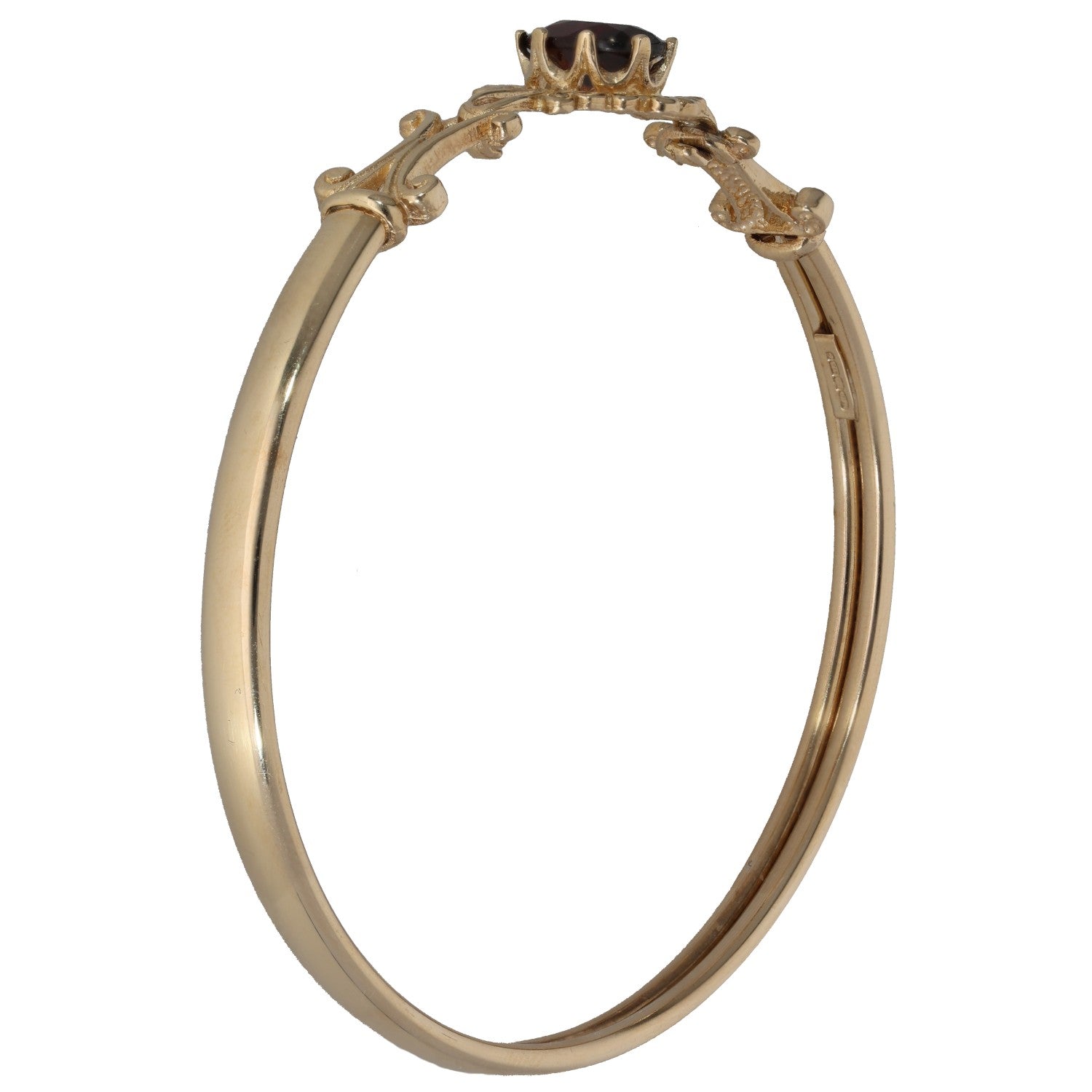 9ct gold hinged bangle bracelet with smooth oval profile and clasp hinge