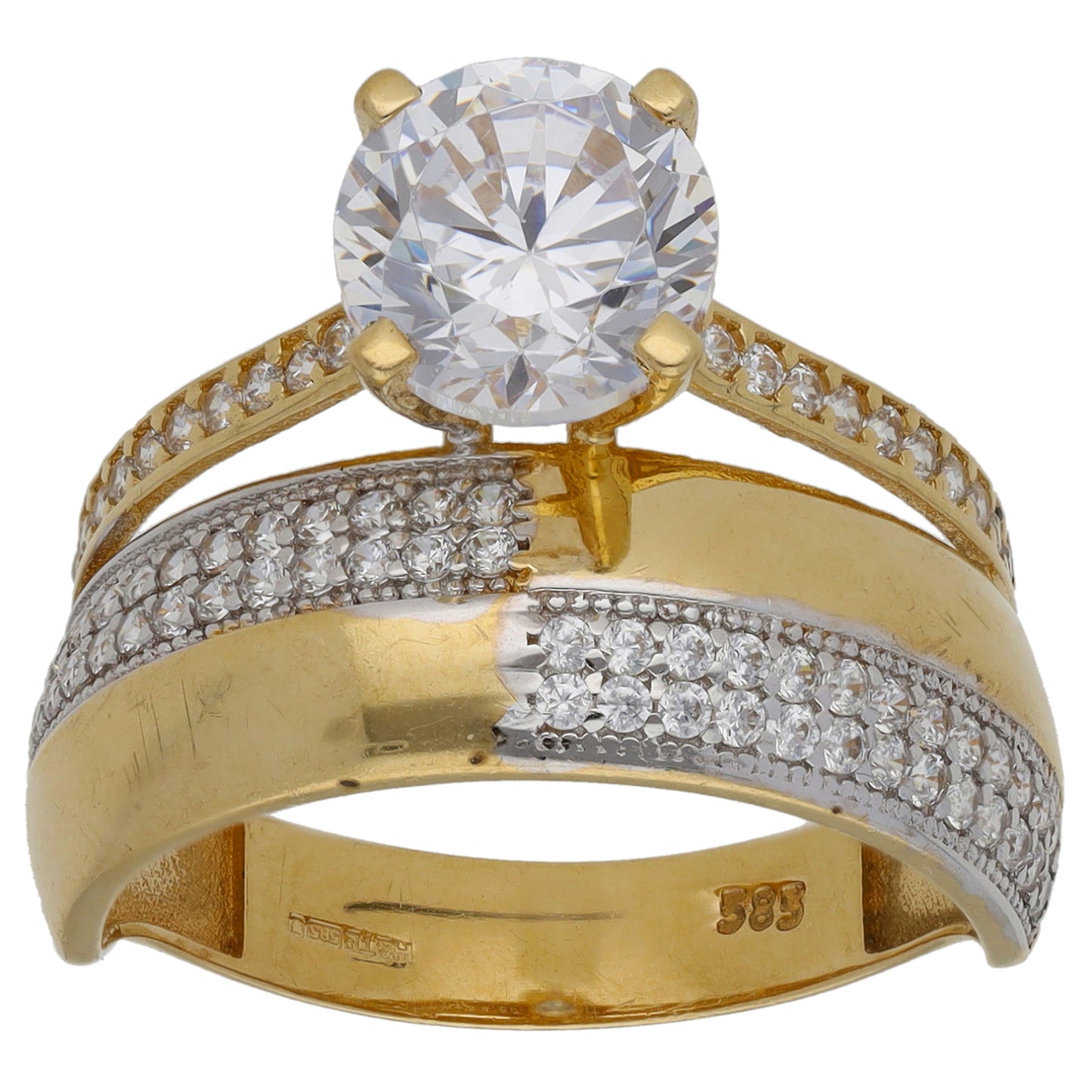 14ct Gold Cubic Zirconia Dress/Cocktail Ring Size O