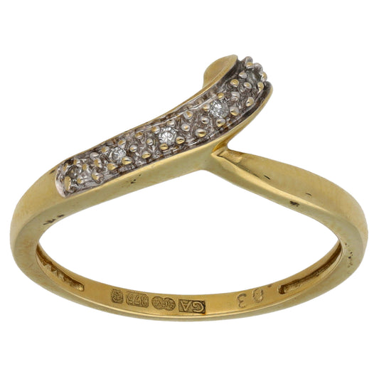 9ct Gold 0.03ct Diamond Wishbone Ring Size N