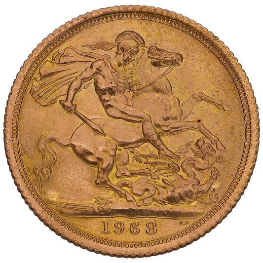 22ct Gold Queen Elizabeth II Full Sovereign Coin 1968