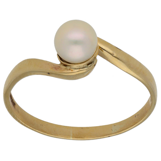 9ct Gold Cultured Pearl Single Stone Ring Size R