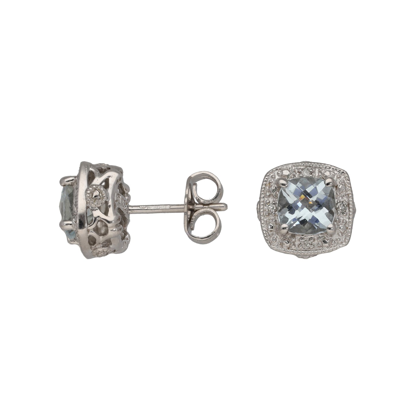 9ct White Gold Aquamarine & 0.04ct Diamond Dress/Cocktail Earrings