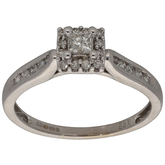9ct White Gold 0.33ct Diamond Cluster Ring Size N