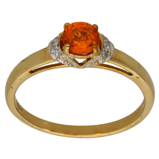 9ct Gold Garnet & 0.06ct Diamond Single Stone Ring With Accents Size N