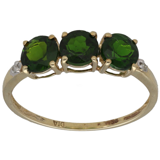 9ct Gold Diopside & 0.01ct Diamond Dress/Cocktail Ring Size P