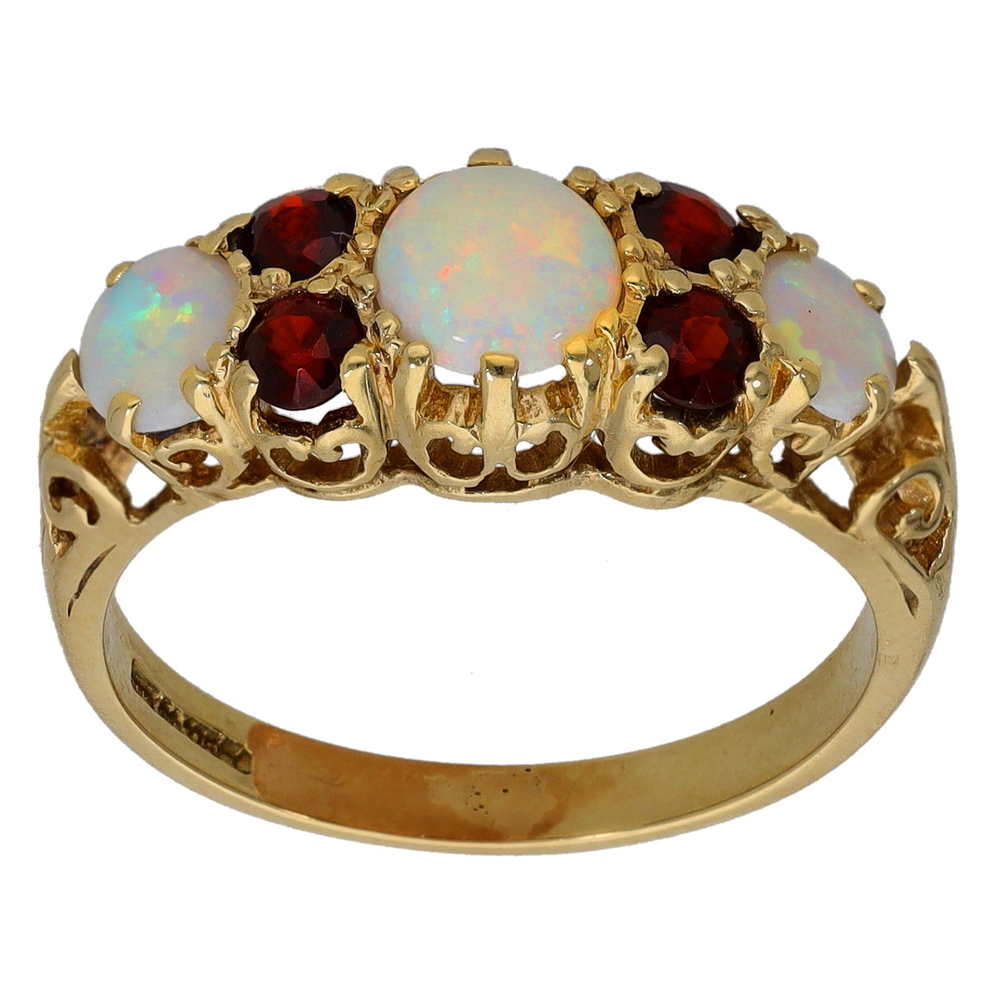 9ct Gold Opal & Garnet Dress/Cocktail Ring Size N