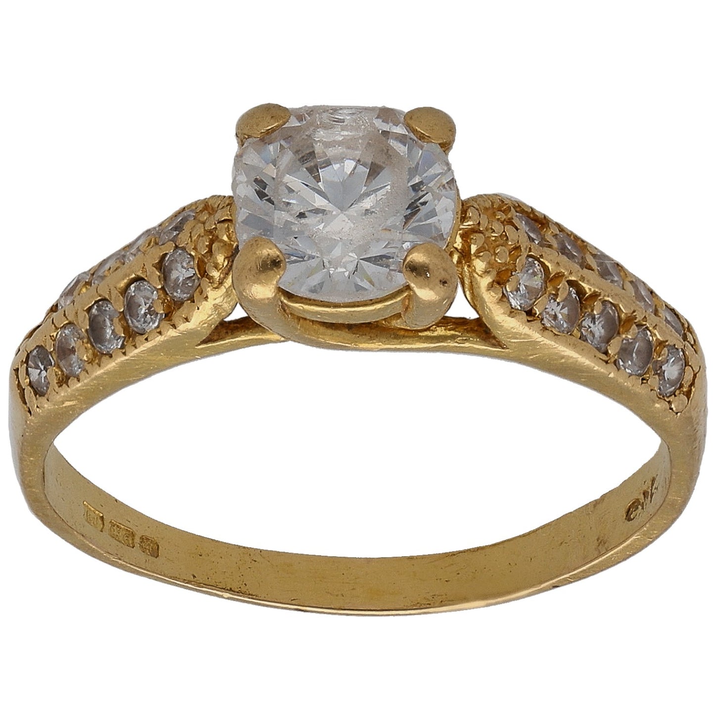 22ct Gold Cubic Zirconia Single Stone Ring With Accents Size O