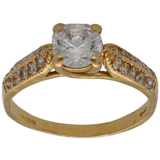 22ct Gold Cubic Zirconia Single Stone Ring With Accents Size O