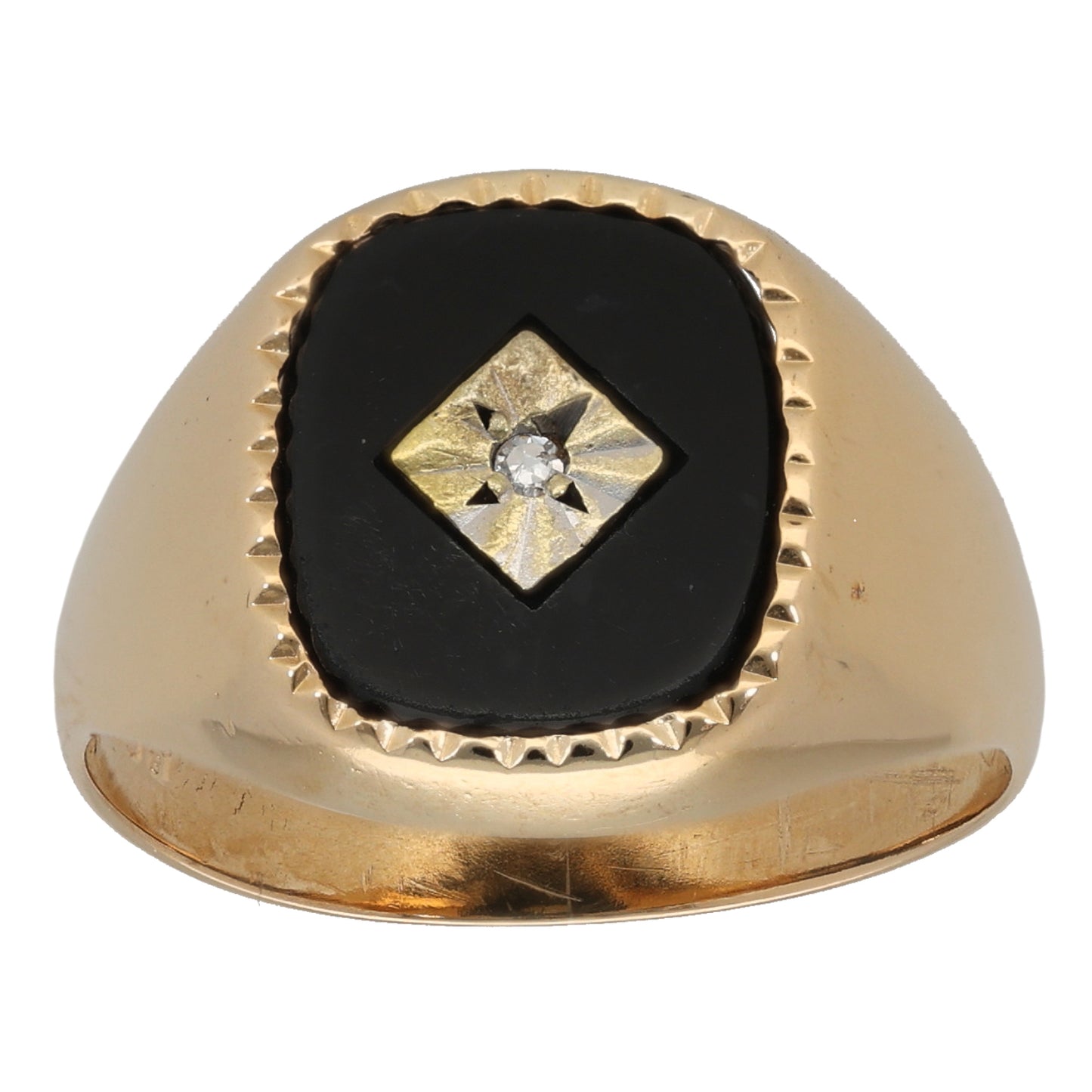 9ct Gold Onyx & 0.01ct Diamond Signet Ring Size S