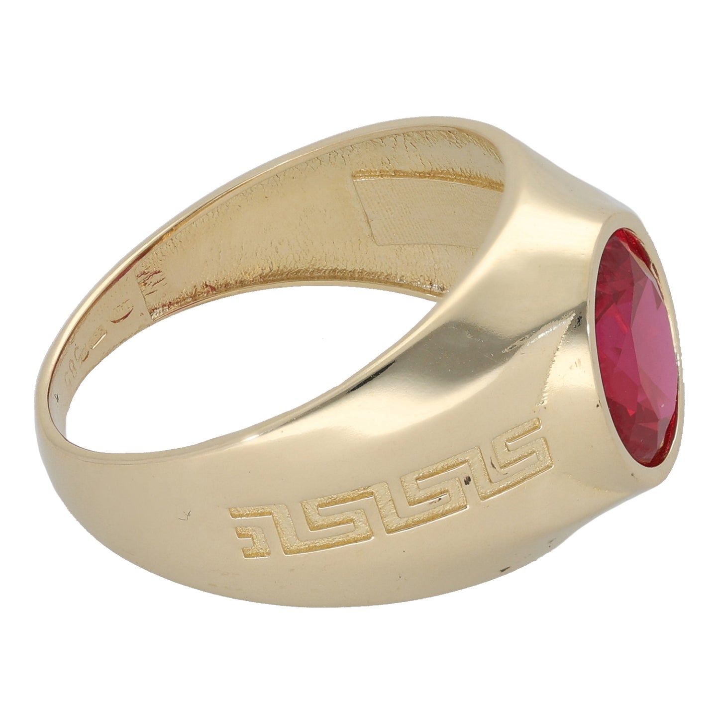 14ct Gold Man Made Ruby Signet Ring Size T