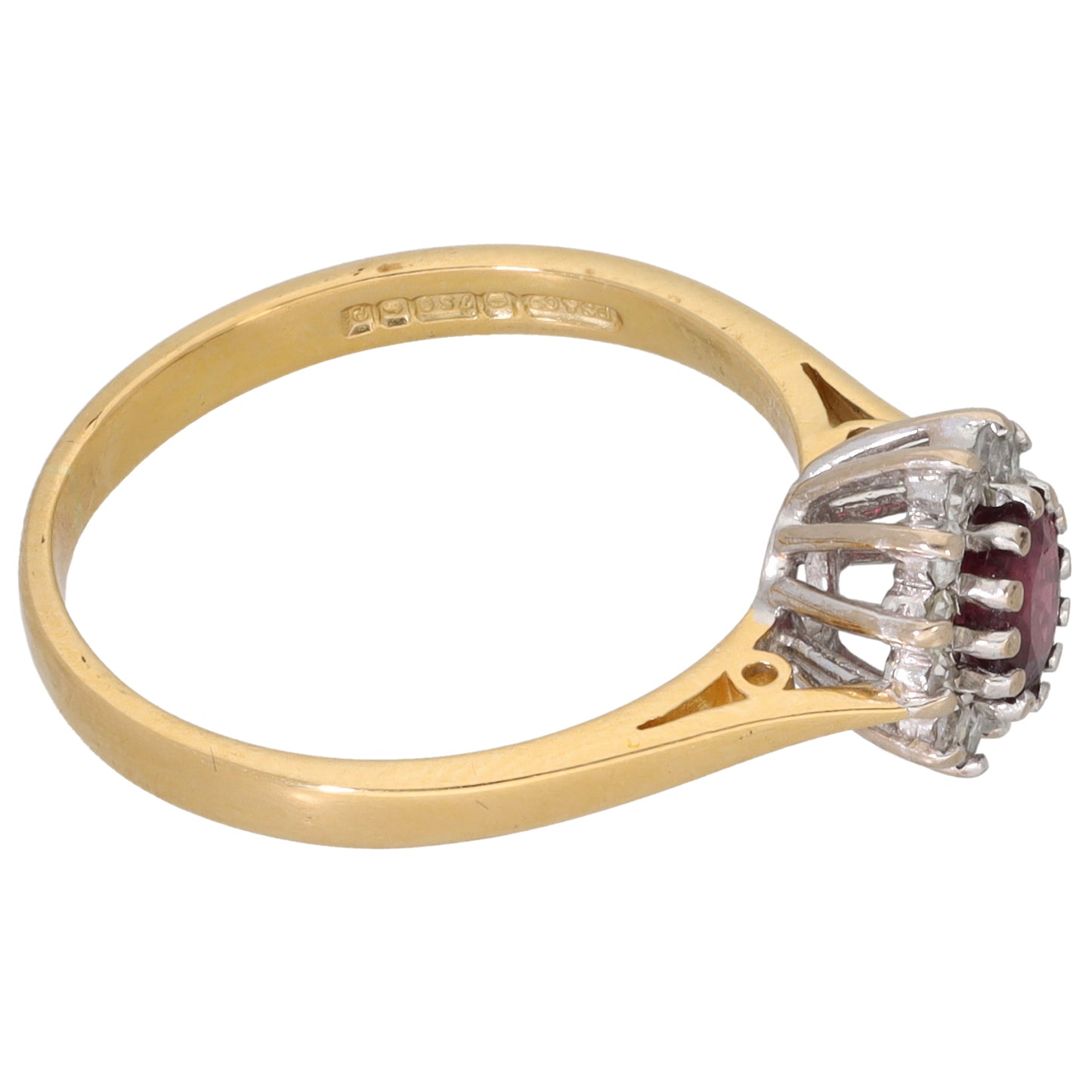 18ct Gold Ruby & 0.12ct Diamond Cluster Ring Size L