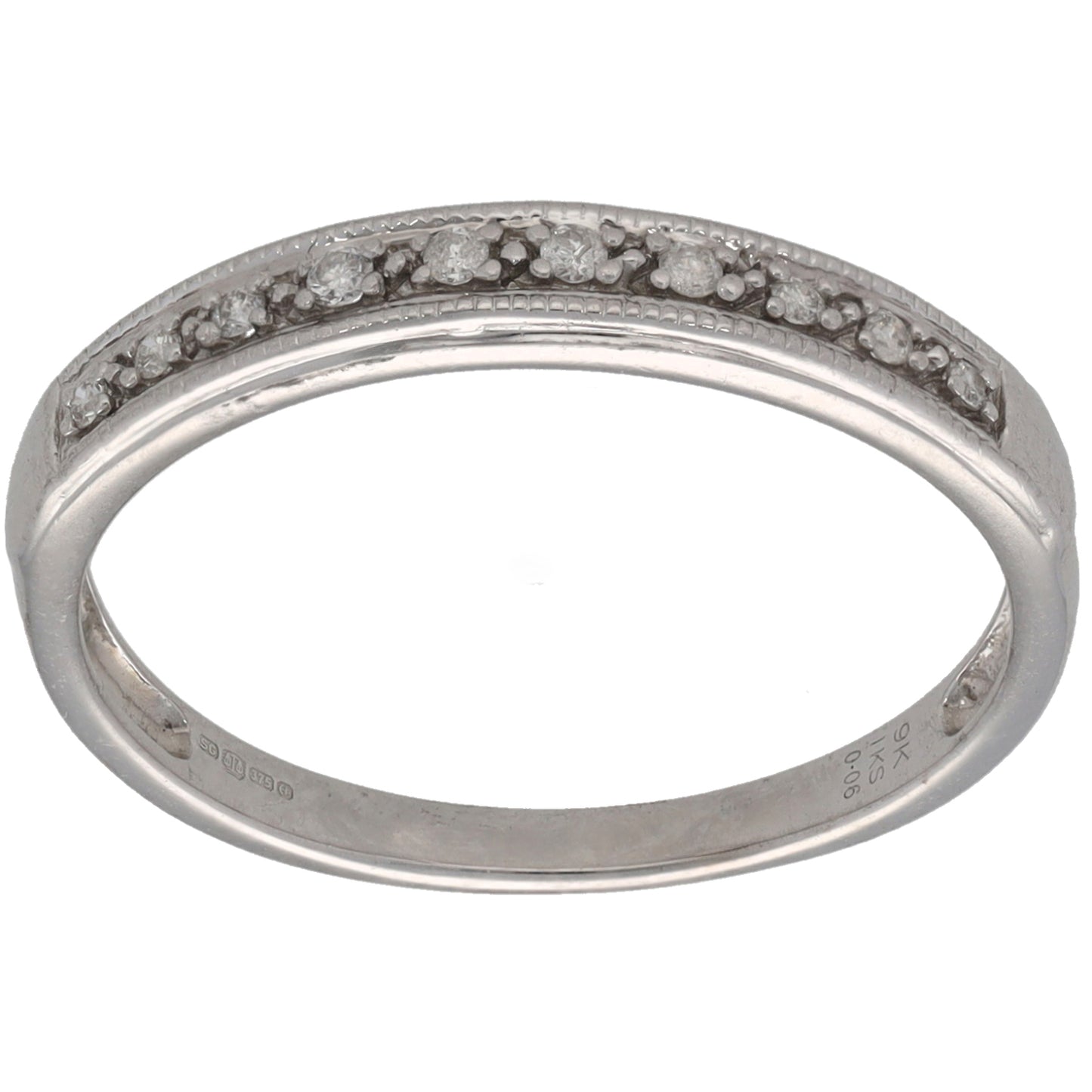 9ct White Gold 0.06ct Diamond Half Eternity Ring Size O