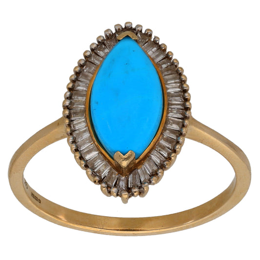 9ct Gold Turquoise & 0.19ct Diamond Dress/Cocktail Ring Size Q