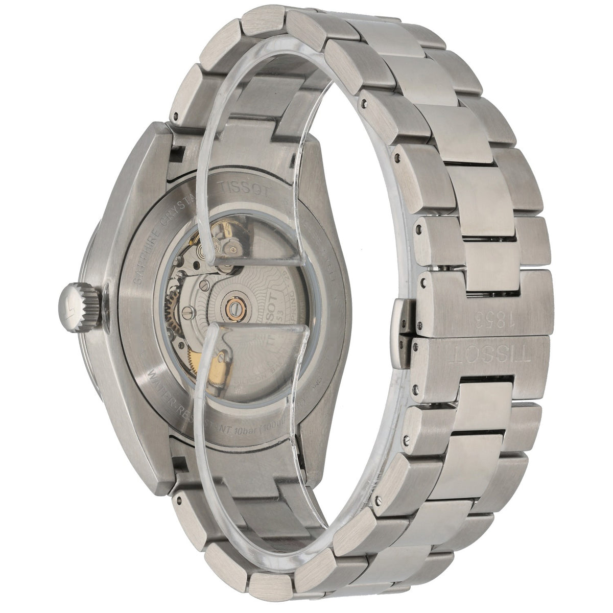 Tissot Gentleman T127407,  exposed caseback with stainless steel case and bracelet