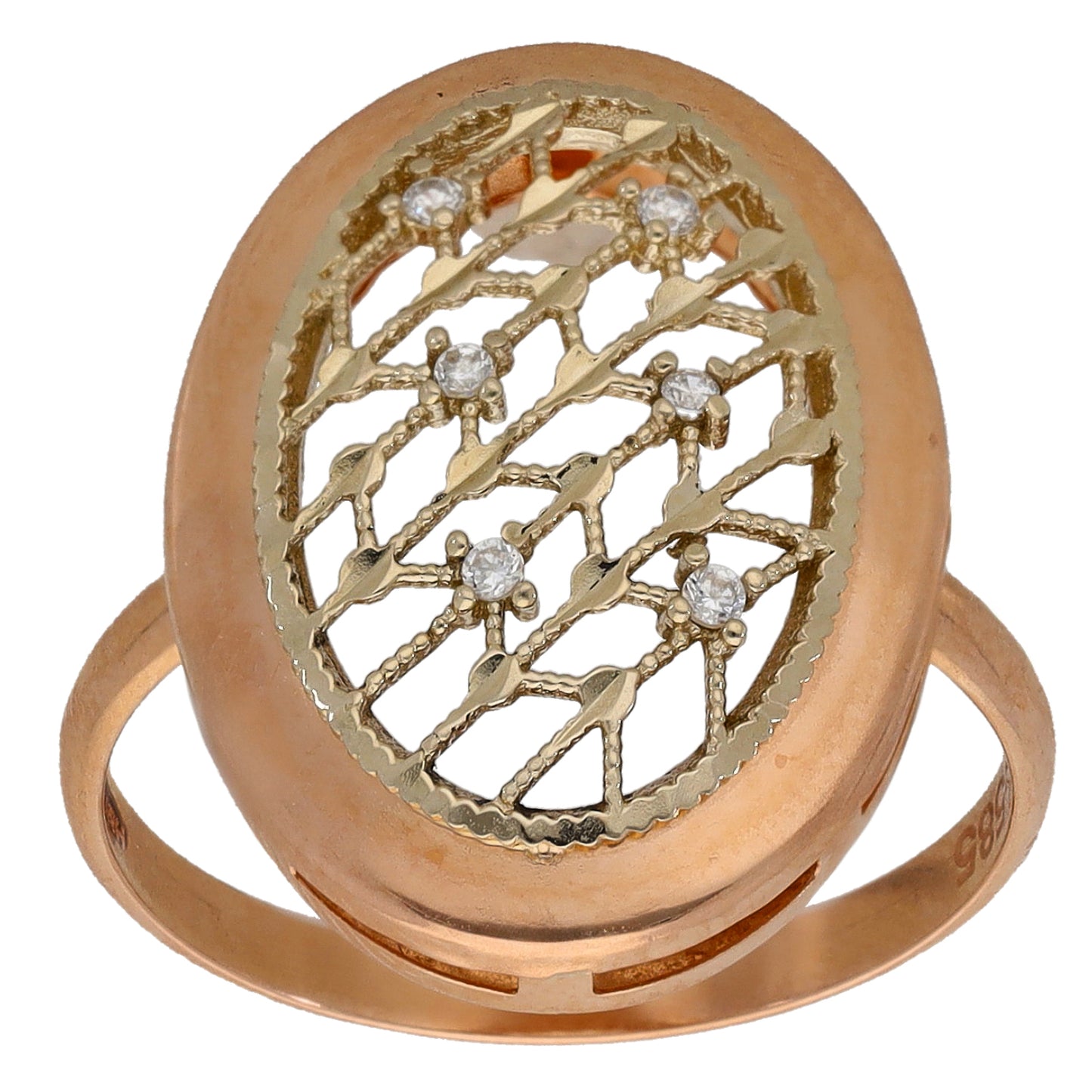14ct Rose Gold Cubic Zirconia Dress/Cocktail Ring Size K