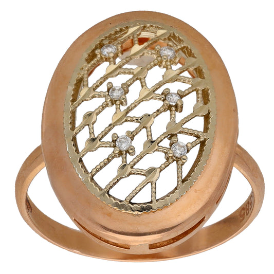 14ct Rose Gold Cubic Zirconia Dress/Cocktail Ring Size K