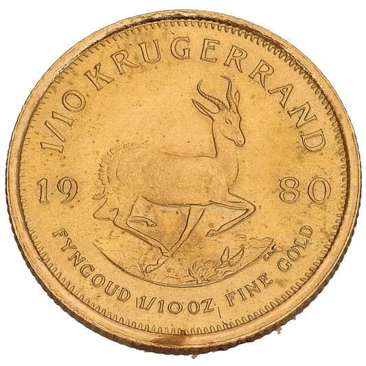 22ct Gold 1/10 OZ Krugerrand Coin 1980