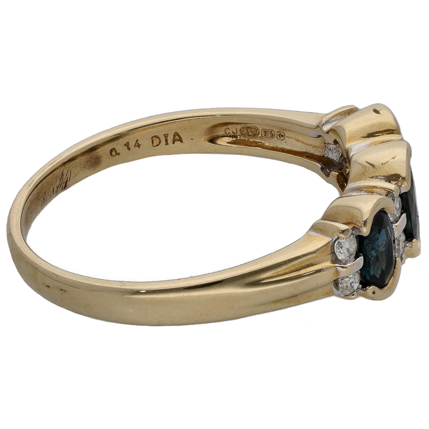 9ct Gold Sapphire & 0.14ct Diamond Dress/Cocktail Ring Size Q