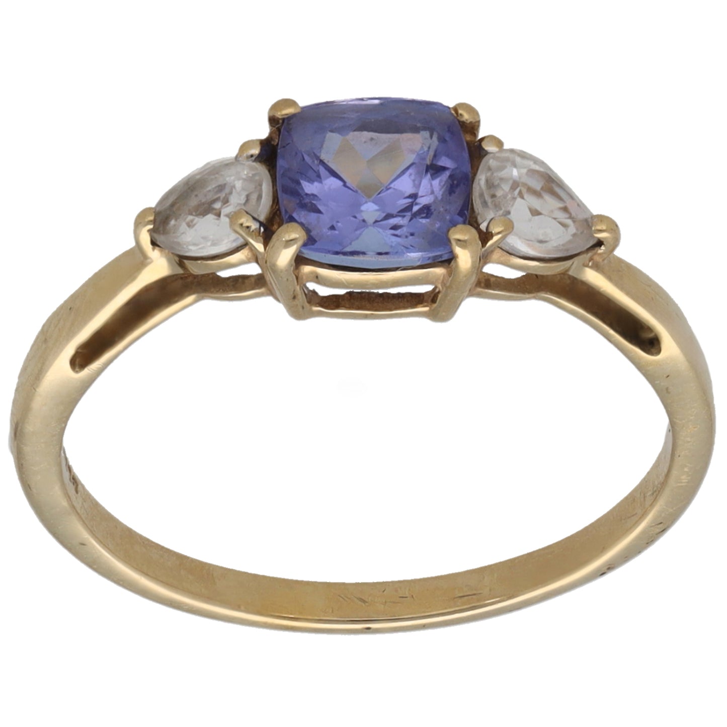 9ct Gold Tanzanite & Zircon Three Stone Ring Size L