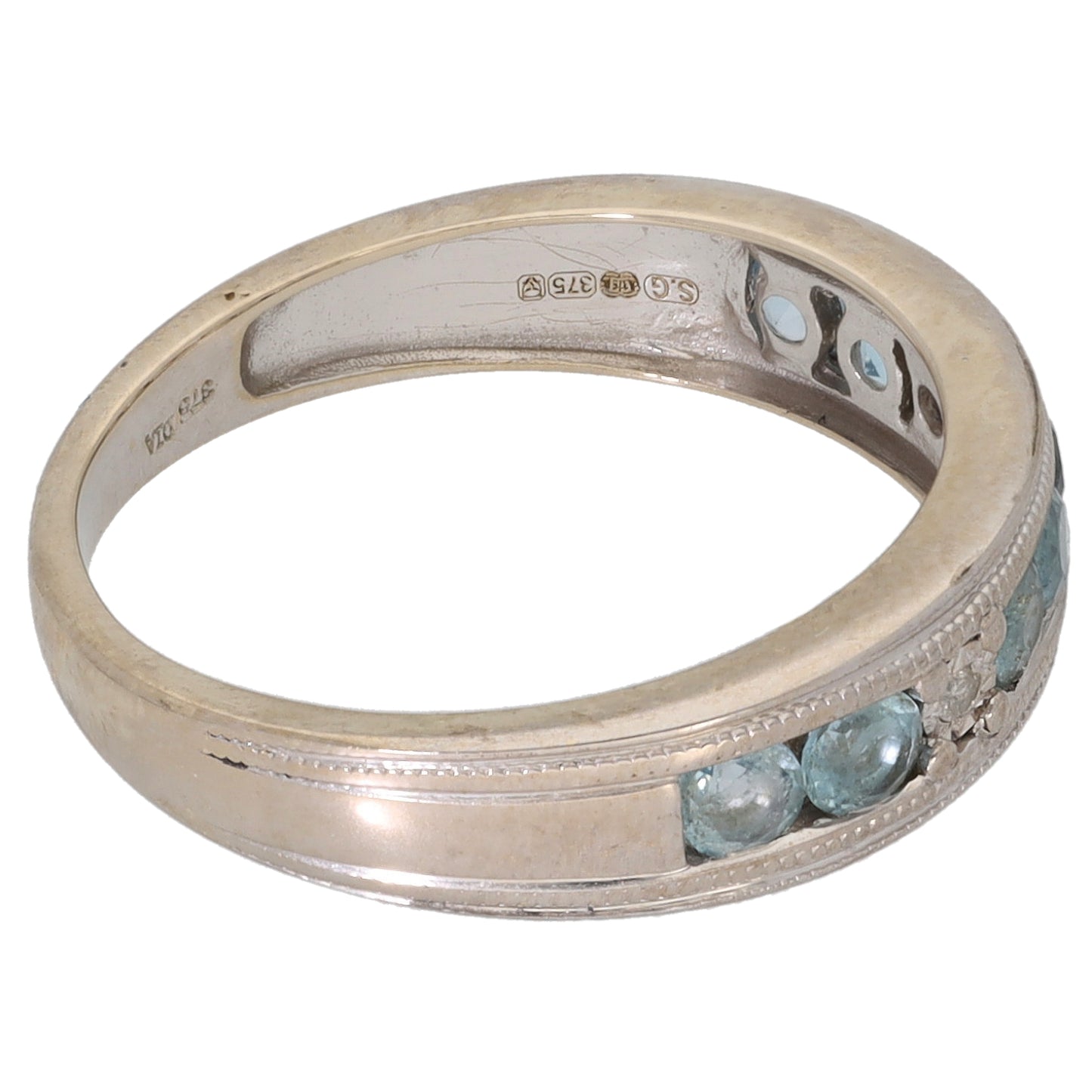 9ct White Gold Topaz & 0.01ct Diamond Half Eternity Ring Size K