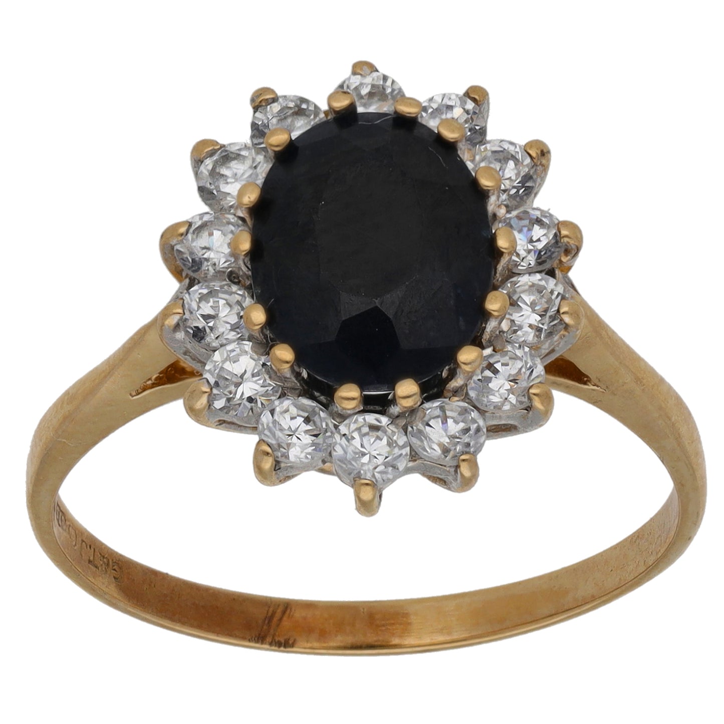 9ct Gold Sapphire & Cubic Zirconia Cluster Ring Size Q