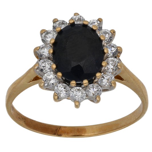 9ct Gold Sapphire & Cubic Zirconia Cluster Ring Size Q