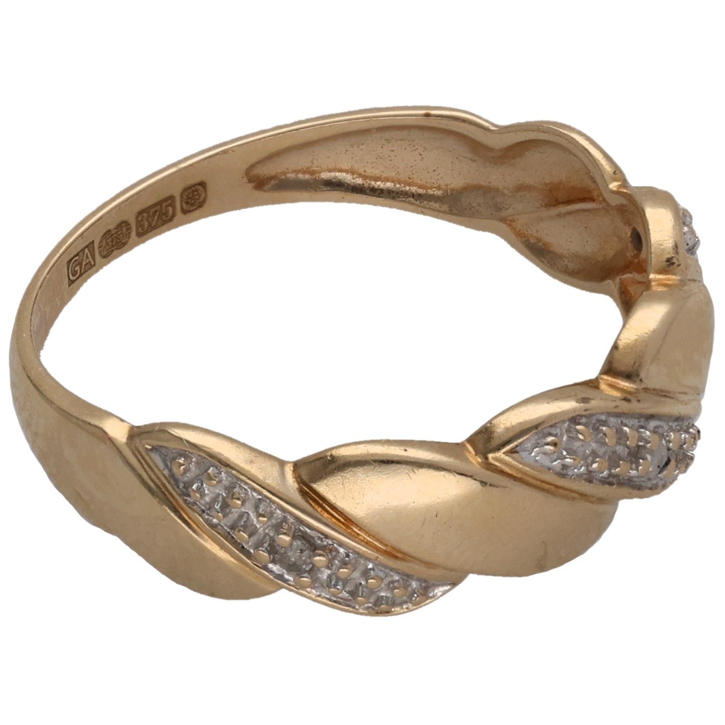 9ct gold diamond dress ring with twisted band and pavé-set stones