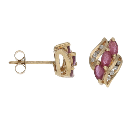 9ct Gold Ruby & 0.16ct Diamond Dress/Cocktail Earrings