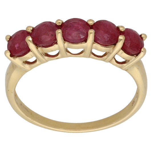 9ct Gold Glass Filled Ruby Half Eternity Ring Size N