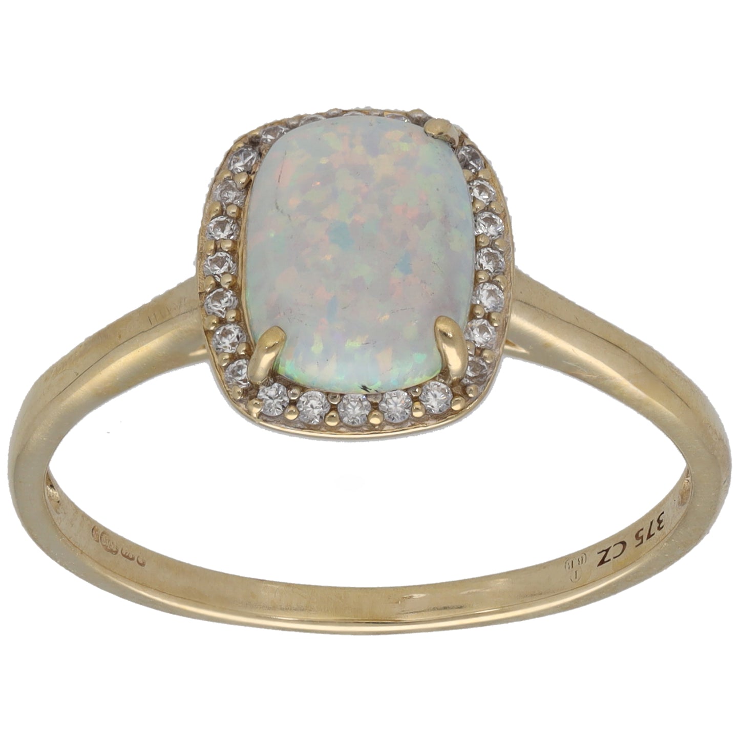 9ct Gold Man Made Opal & Cubic Zirconia Dress/Cocktail Ring Size T