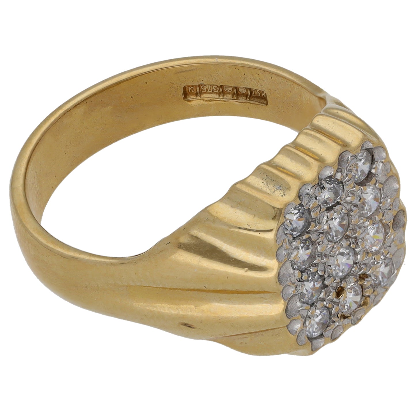 9ct Gold Cubic Zirconia Patterned Signet Ring Size V