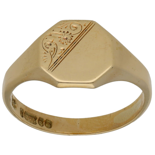 9ct Gold Patterned Signet Ring Size W