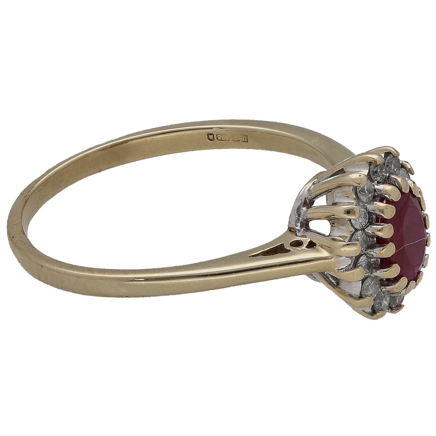 9ct Gold Ruby & 0.14ct Diamond Dress/Cocktail Ring Size P