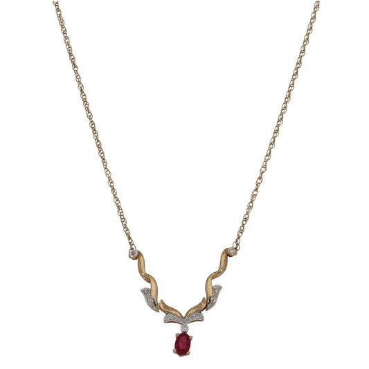 9ct Gold 0.07ct Diamond & Ruby Fancy Necklace 16"