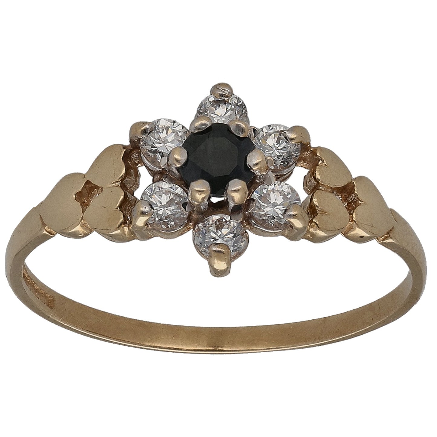 9ct Gold Sapphire & Cubic Zirconia Cluster Ring Size M