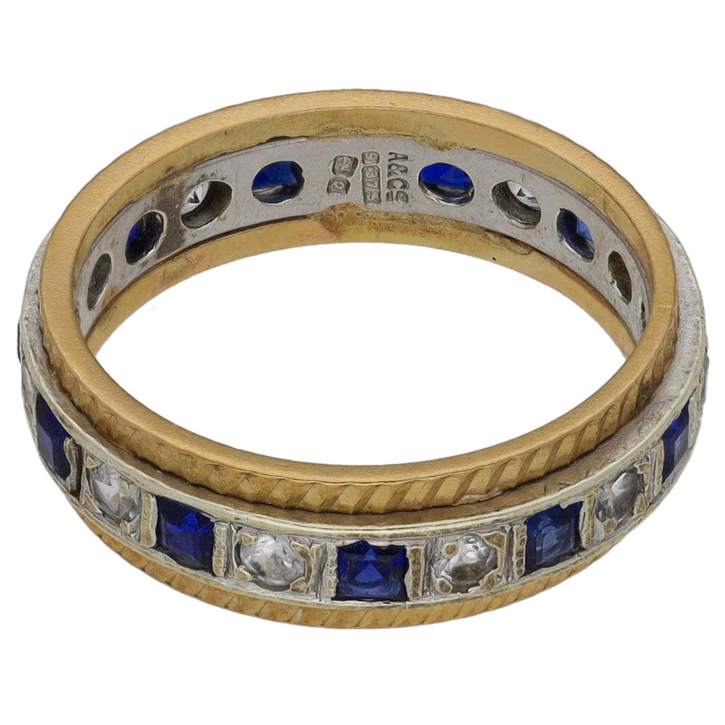 9ct Bi-Colour Gold Imitation Gems Dress/Cocktail Ring Size L