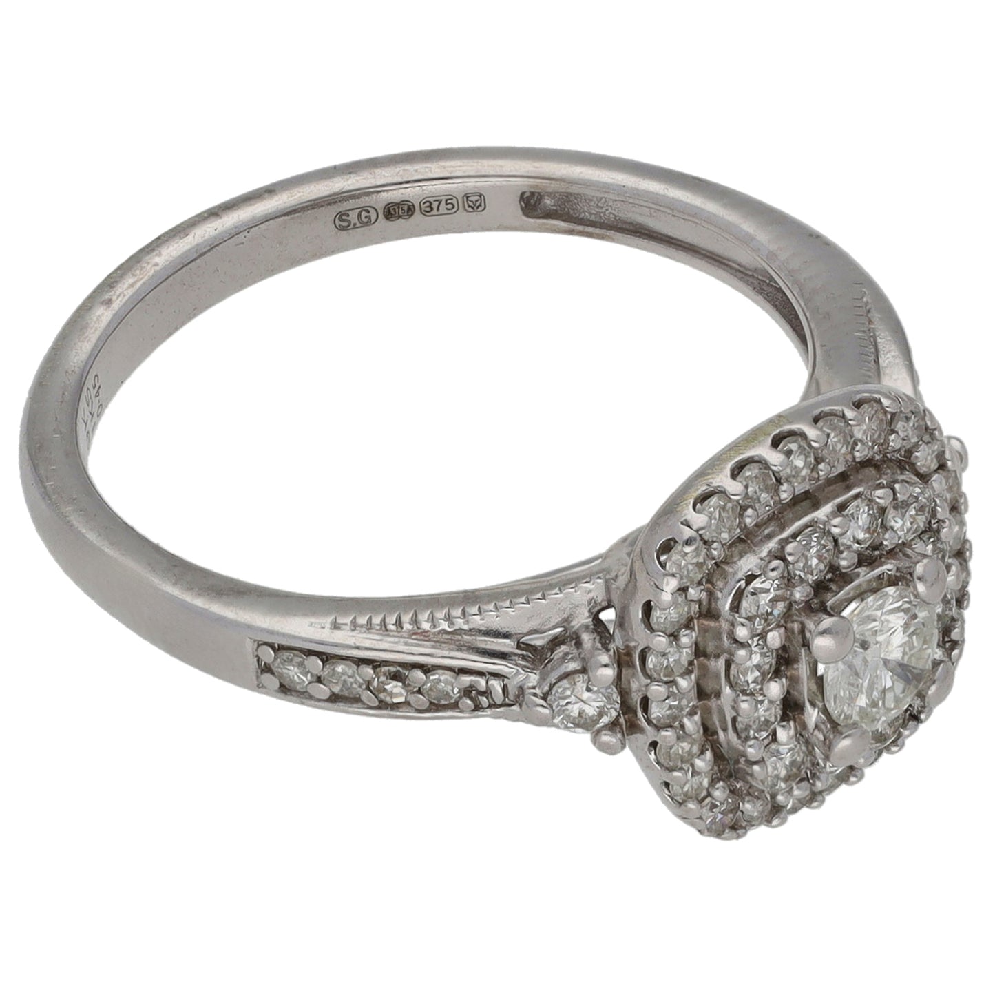 9ct White Gold 0.45ct Diamond Halo Ring Size L