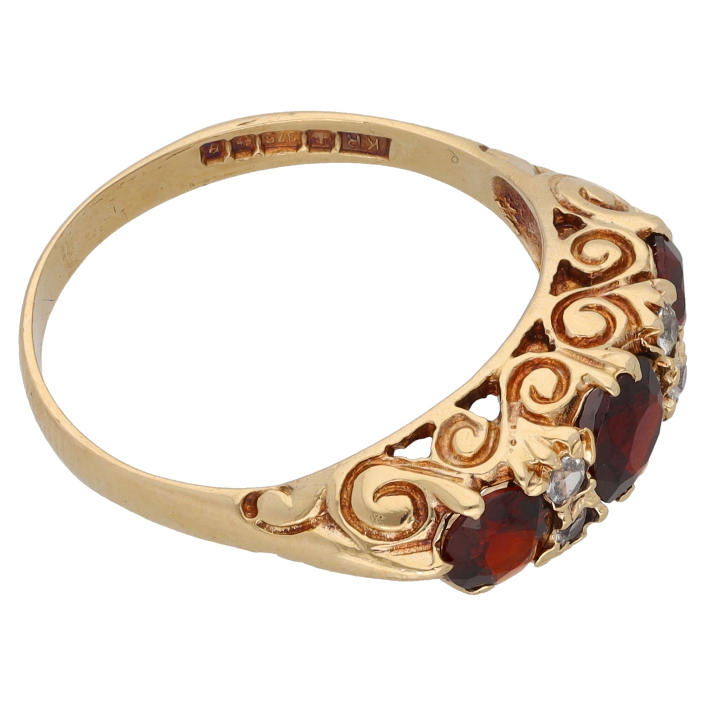 9ct Gold Garnet & Imitation Gems Half Eternity Ring Size N
