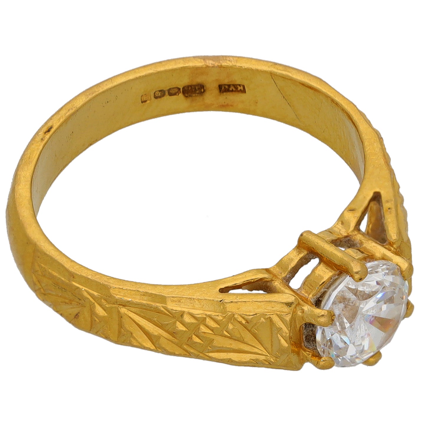 22ct Gold Cubic Zirconia Single Stone Ring Size L