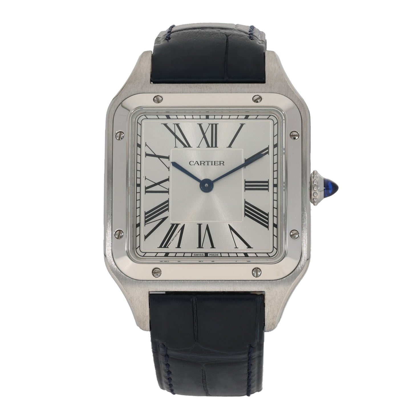 Cartier Santos WSSA0022 31.5mm, black leather strap, grey dial, roman numerals