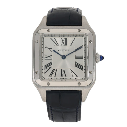 Cartier Santos WSSA0022 31.5mm, black leather strap, grey dial, roman numerals