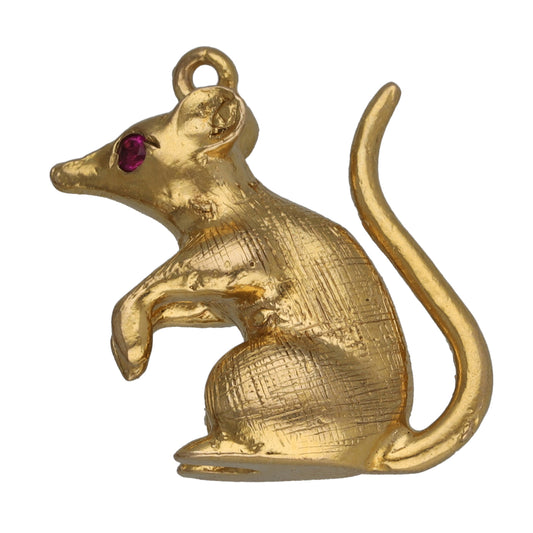 9ct Gold Man Made Ruby Mouse Pendant