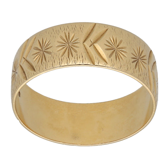18ct Gold Patterned Wedding Ring Size P