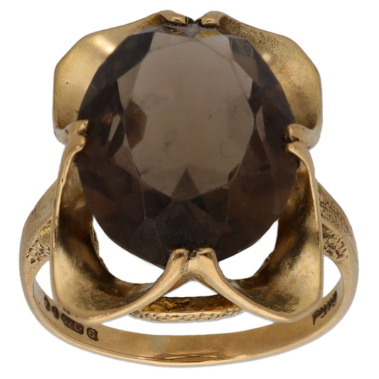 9ct Gold Smoky Quartz Single Stone Ring Size N