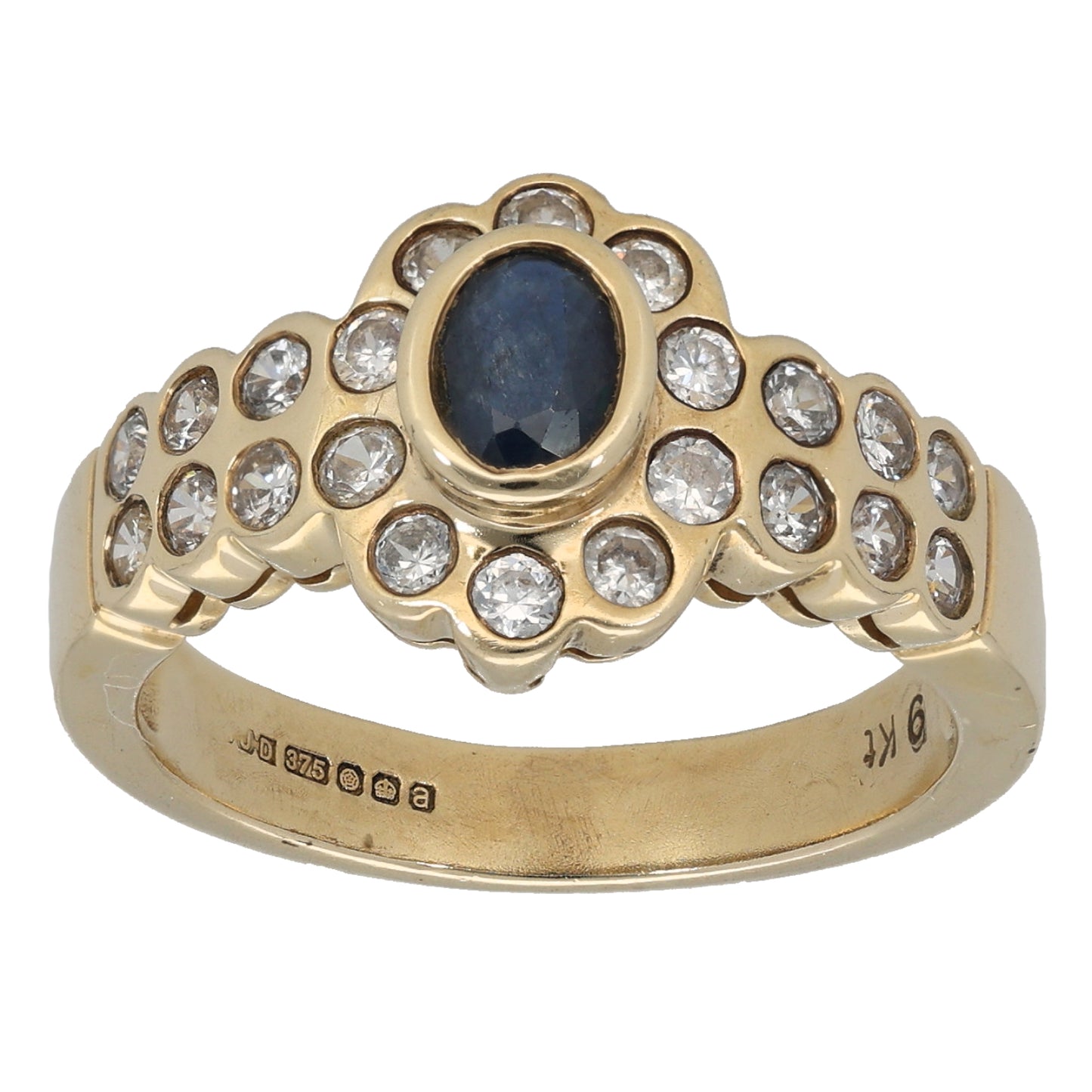 9ct Gold Sapphire & Cubic Zirconia Dress/Cocktail Ring Size P