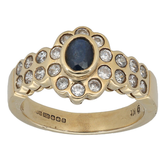 9ct Gold Sapphire & Cubic Zirconia Dress/Cocktail Ring Size P