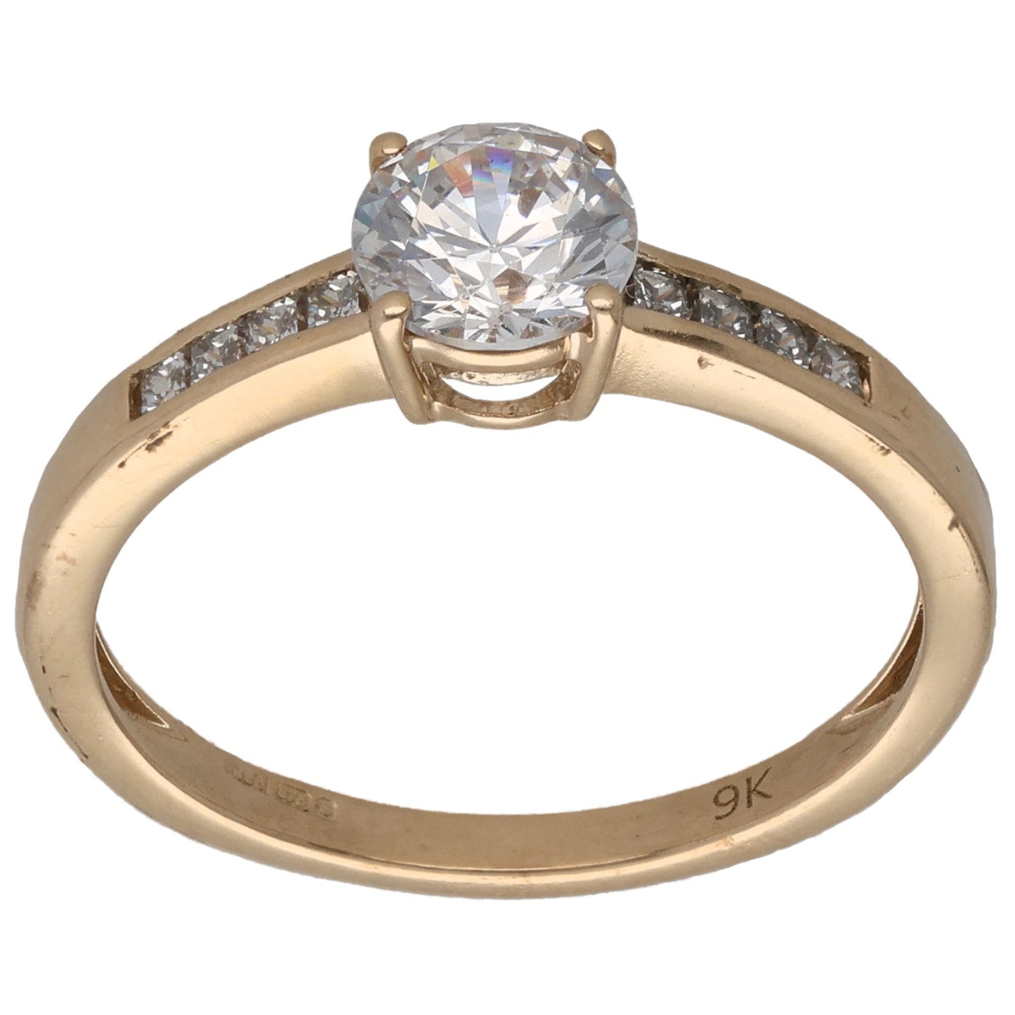 9ct Gold Cubic Zirconia Single Stone Ring With Accents Size O