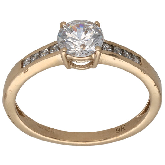9ct Gold Cubic Zirconia Single Stone Ring With Accents Size O